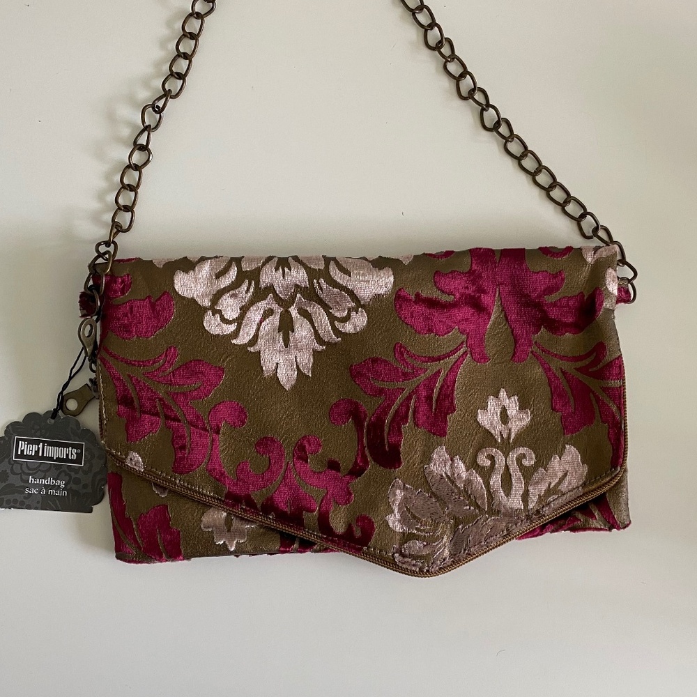 Velour Floral Pattern Crossbody Bag